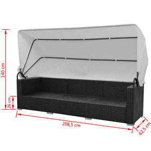 7-teiliges Garten Lounge Set mit Sonnendach Schwarz