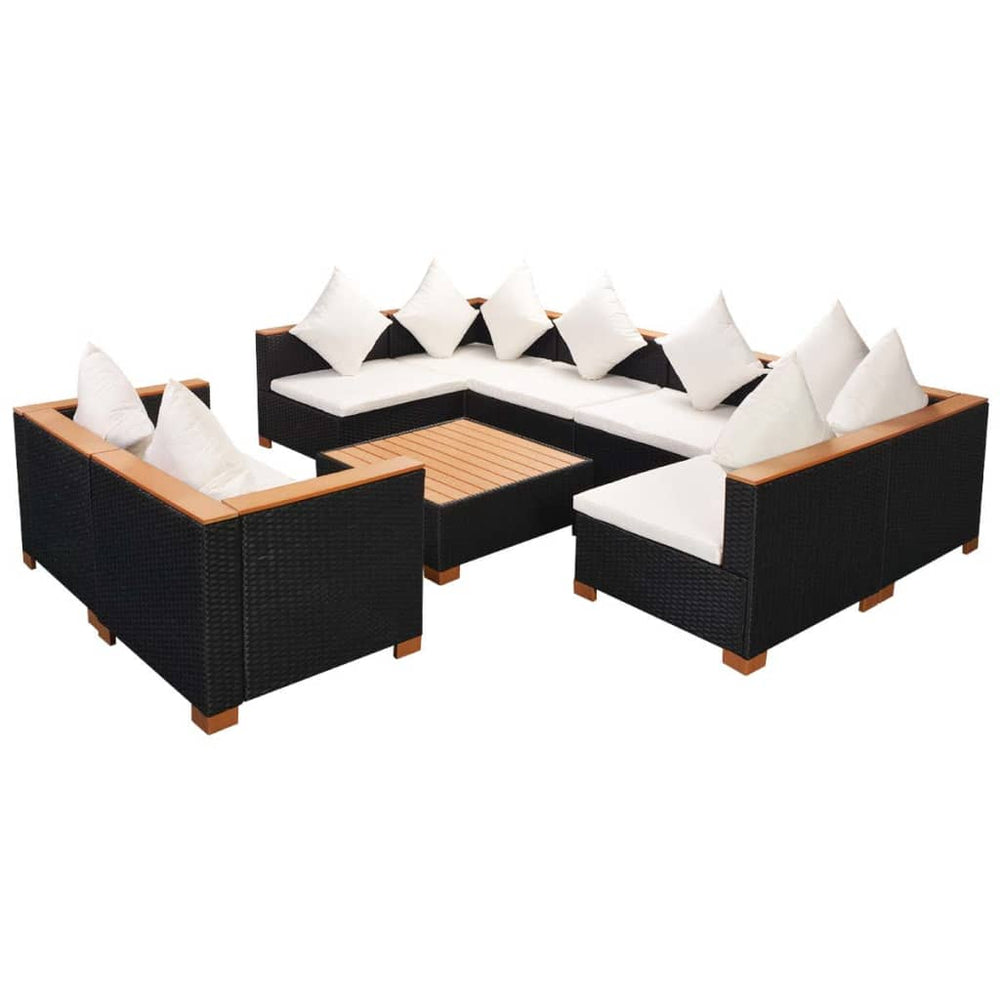 vidaXL Salon de jardin 9 pcs avec coussins résine tressée noir