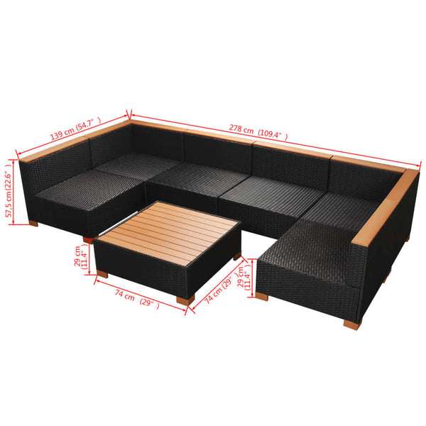 9-tlg. Garten-Lounge-Set mit Auflagen Poly Rattan Schwarz