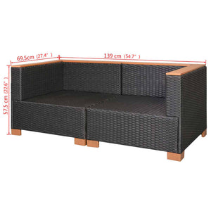 9-tlg. Garten-Lounge-Set mit Auflagen Poly Rattan Schwarz