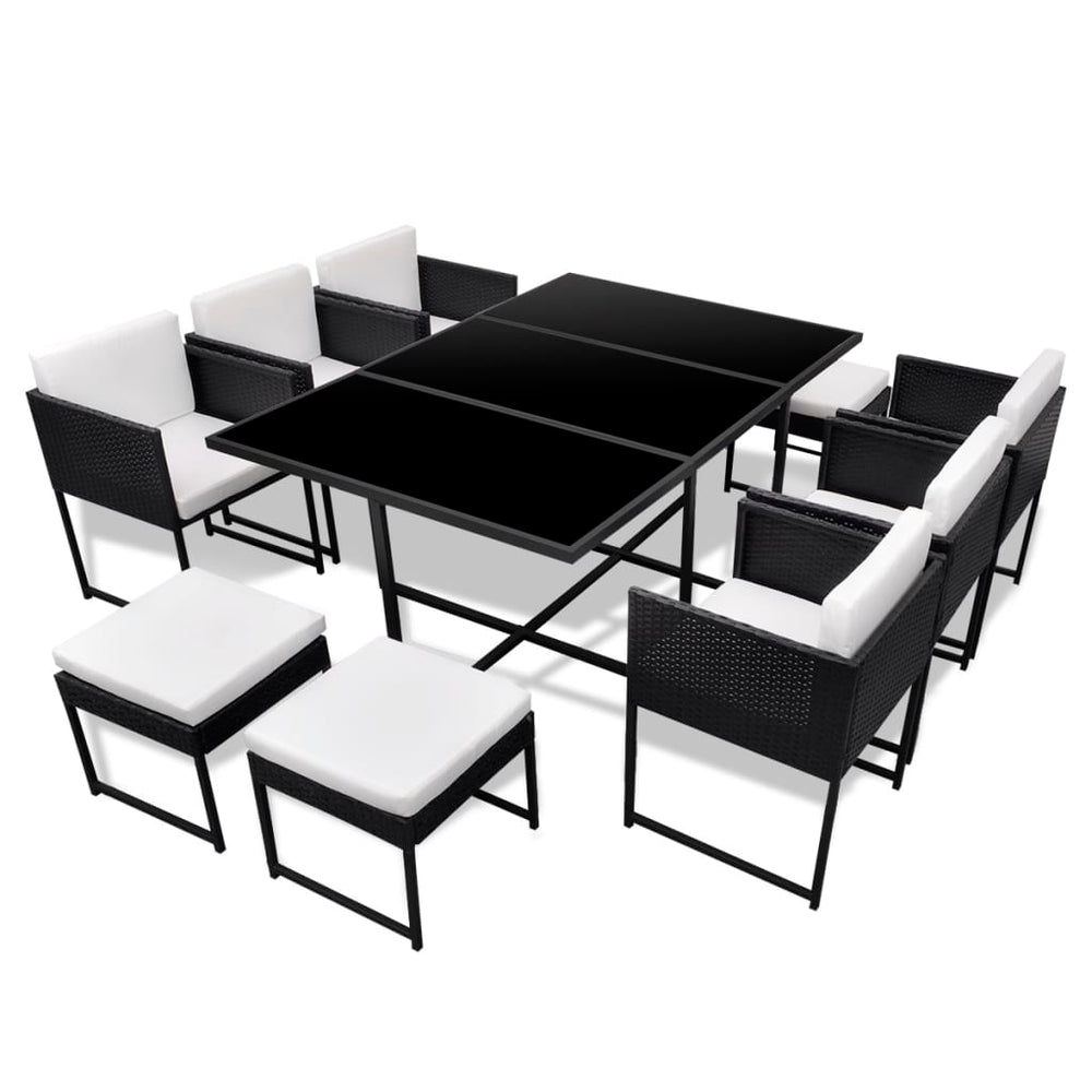 11-tlg. Garten Essgruppe Poly Rattan Schwarz