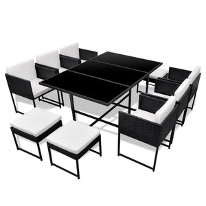 11-tlg. Garten Essgruppe Poly Rattan Schwarz