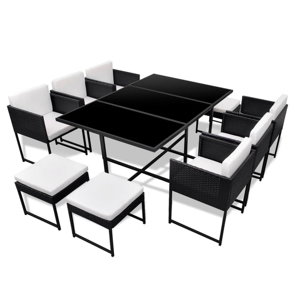 11-tlg. Garten Essgruppe Poly Rattan Schwarz