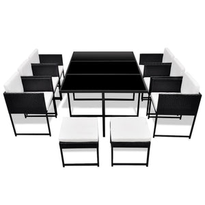 11-tlg. Garten Essgruppe Poly Rattan Schwarz