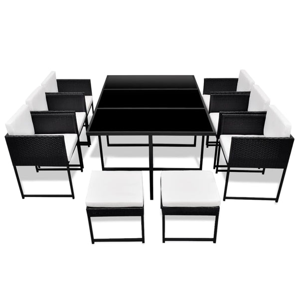 11-tlg. Garten Essgruppe Poly Rattan Schwarz