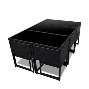11-tlg. Garten Essgruppe Poly Rattan Schwarz