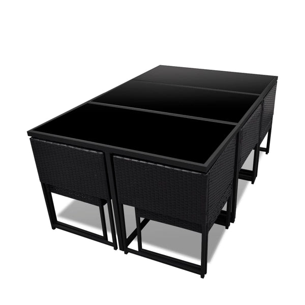 11-tlg. Garten Essgruppe Poly Rattan Schwarz