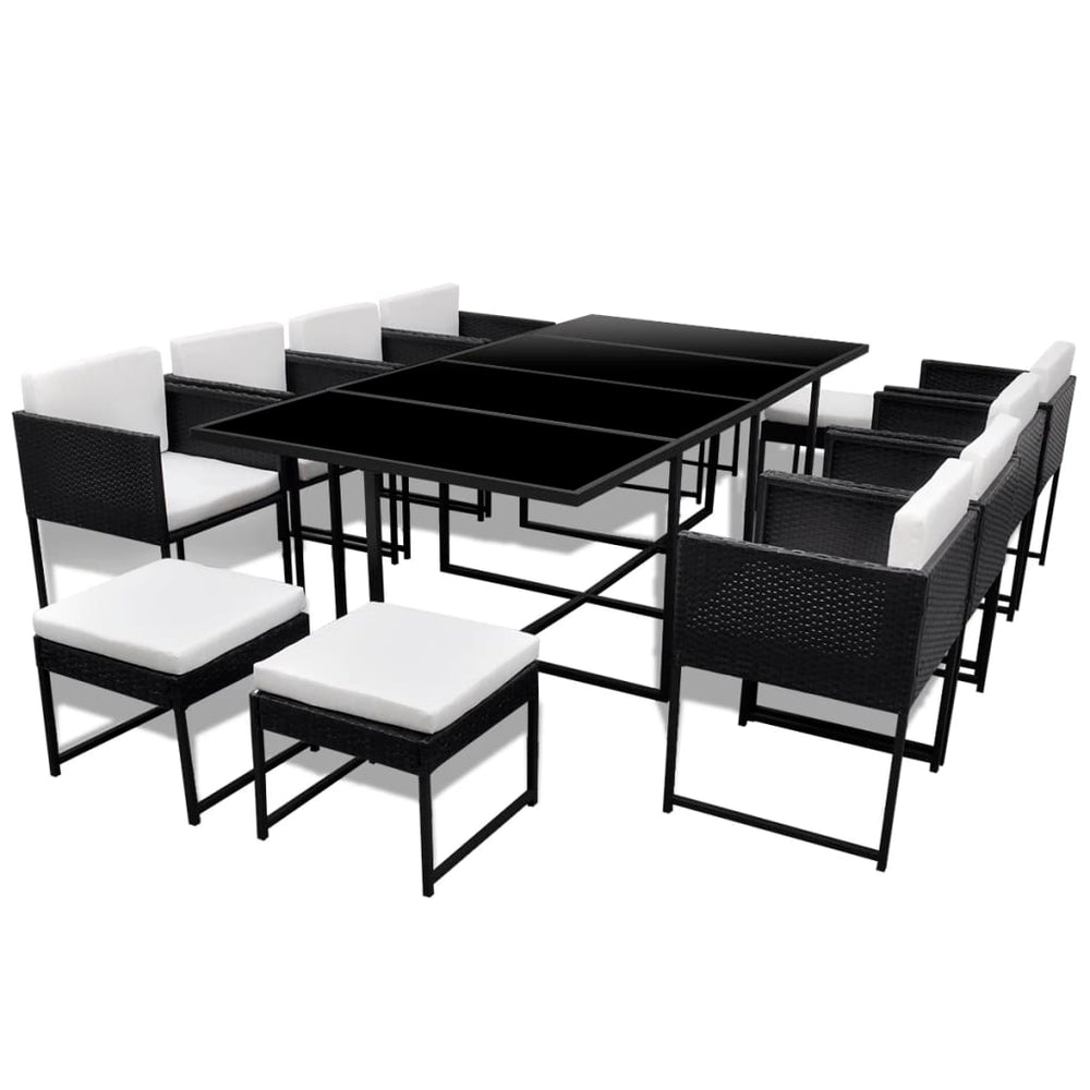 13-teilige Garten Essgruppe Poly Rattan Schwarz