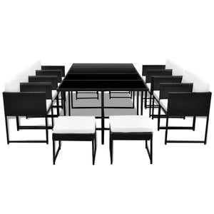 13-teilige Garten Essgruppe Poly Rattan Schwarz