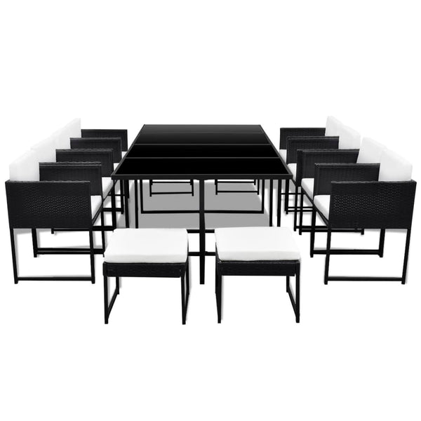 13-teilige Garten Essgruppe Poly Rattan Schwarz