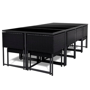 13-teilige Garten Essgruppe Poly Rattan Schwarz
