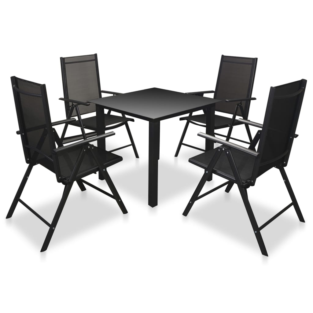 5-teilige Garten Essgruppe Aluminium Schwarz