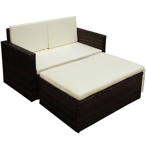 2-tlg. Garten-Lounge-Set mit Kissen Poly Rattan Braun