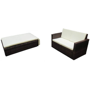 2-tlg. Garten-Lounge-Set mit Kissen Poly Rattan Braun