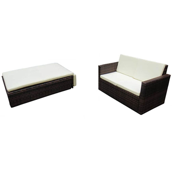 2-tlg. Garten-Lounge-Set mit Kissen Poly Rattan Braun