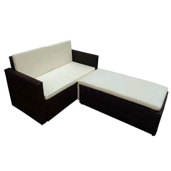 2-tlg. Garten-Lounge-Set mit Kissen Poly Rattan Braun