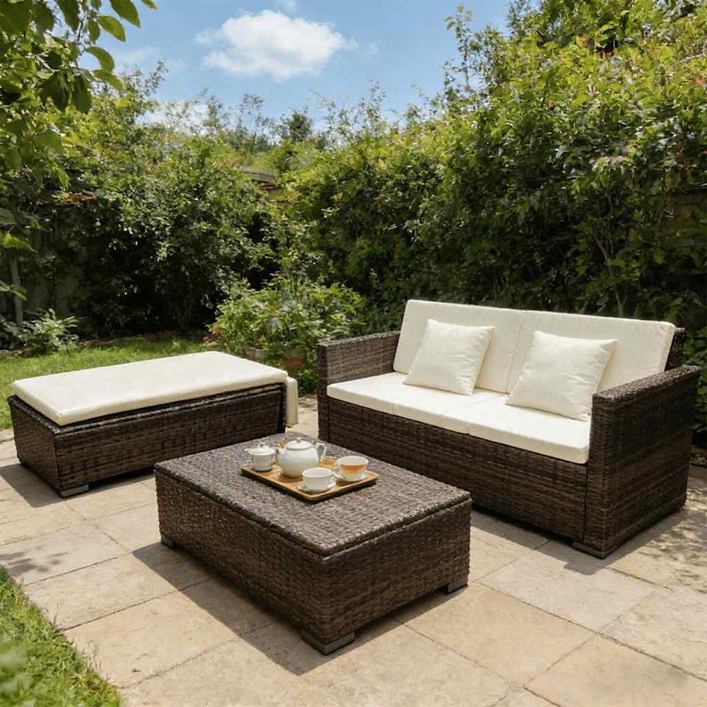 vidaXL Salon de jardin 2 pcs avec coussins résine tressée marron