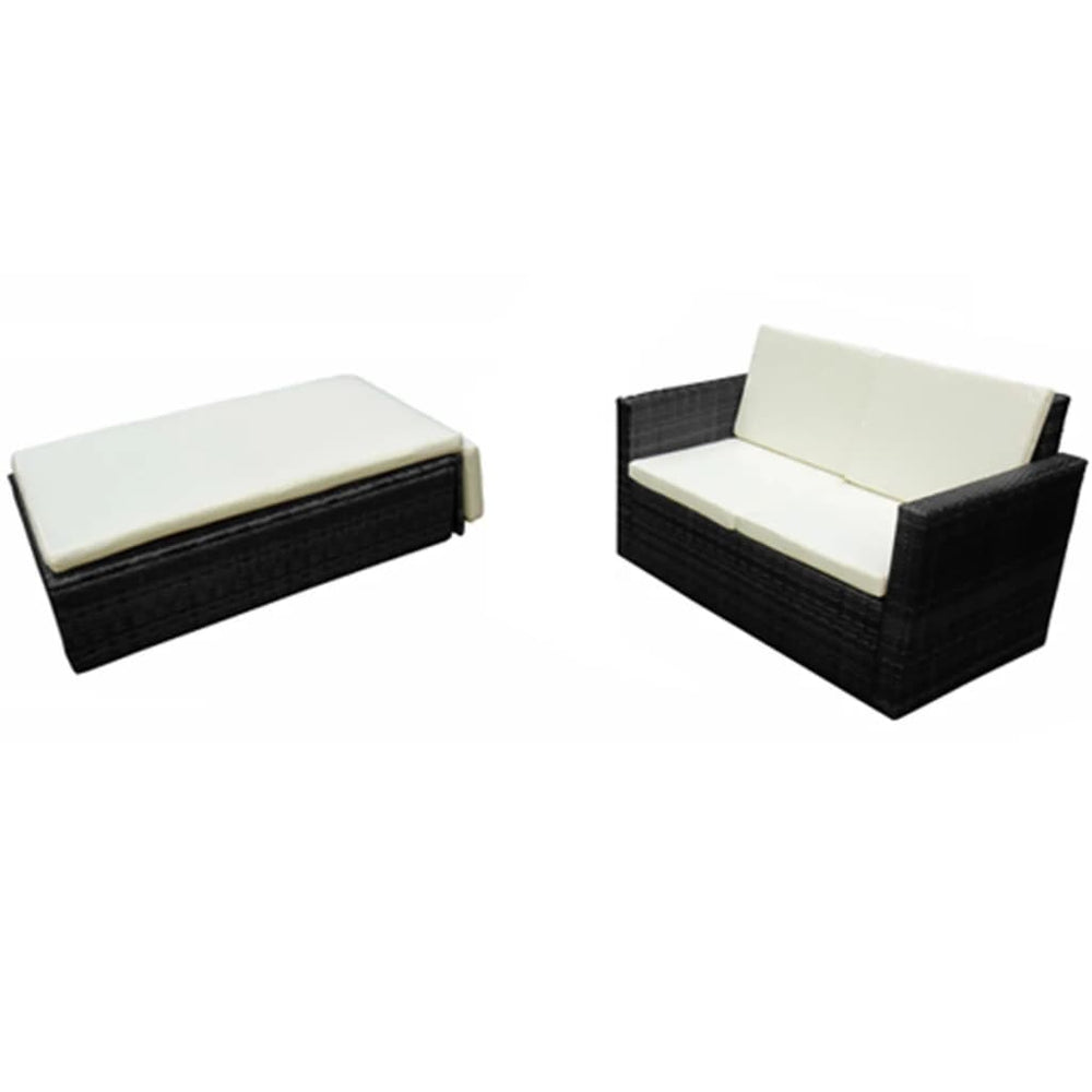 vidaXL Ensemble de salon de jardin 2 pcs avec coussins Résine tressée Noir