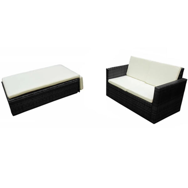 2-tlg. Garten-Lounge-Set mit Kissen Poly Rattan Schwarz