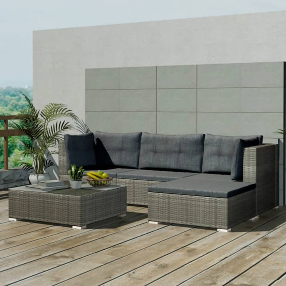 vidaXL Salon de jardin 5 pcs avec coussins résine tressée Gris