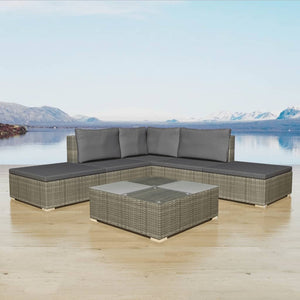6-tlg. Garten-Lounge-Set mit Kissen Poly Rattan Grau