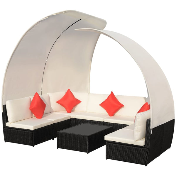 9-teiliges Garten Lounge Set mit Sonnendach Schwarz