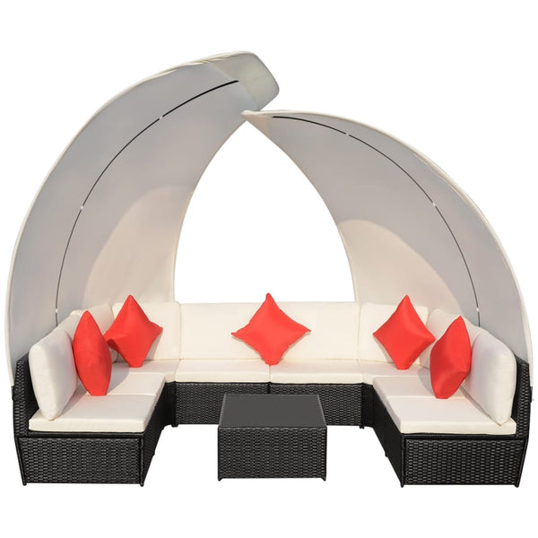 9-teiliges Garten Lounge Set mit Sonnendach Schwarz