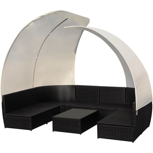 9-teiliges Garten Lounge Set mit Sonnendach Schwarz
