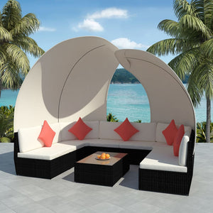 9-teiliges Garten Lounge Set mit Sonnendach Schwarz
