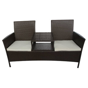 Gartensofa 2-Sitzer mit Tisch, Braun