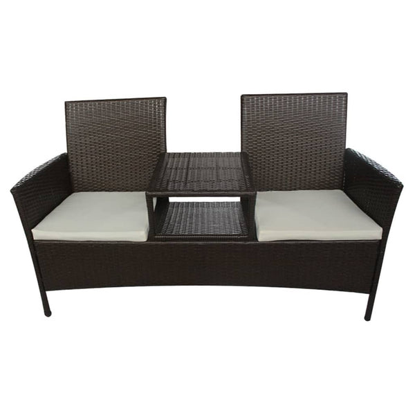 Gartensofa 2-Sitzer mit Tisch, Braun