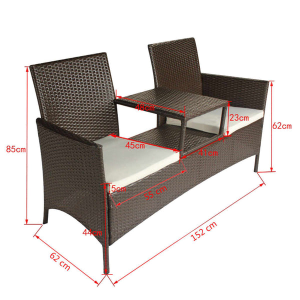 Gartensofa 2-Sitzer mit Tisch, Braun