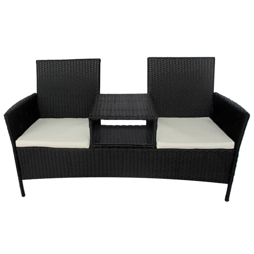 Gartensofa 2-Sitzer mit Tisch Schwarz Rattan
