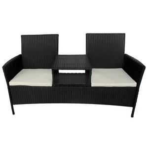 Gartensofa 2-Sitzer mit Tisch Schwarz Rattan
