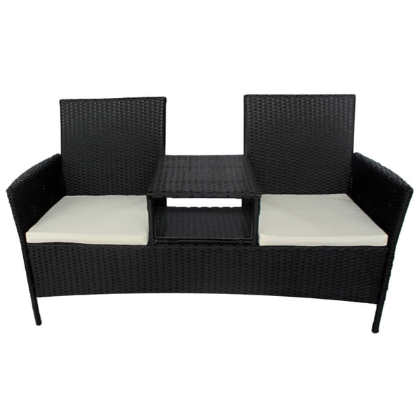 Gartensofa 2-Sitzer mit Tisch Schwarz Rattan