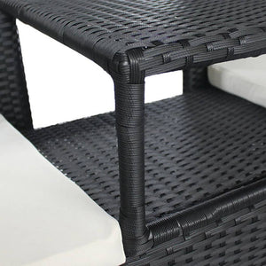 Gartensofa 2-Sitzer mit Tisch Schwarz Rattan
