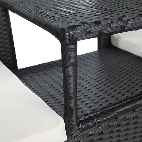 Gartensofa 2-Sitzer mit Tisch Schwarz Rattan