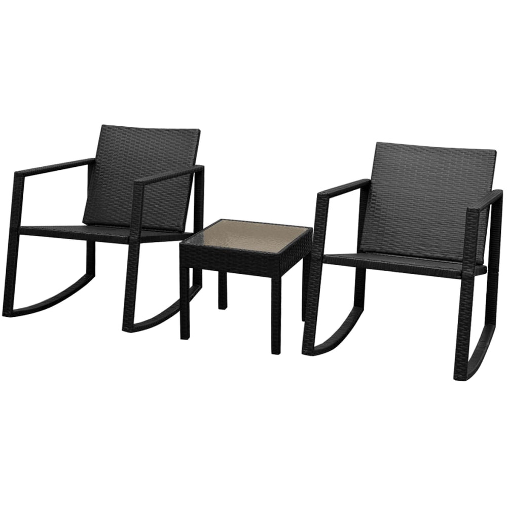 3-tlg. Bistro Set aus Rattan, Schwarz