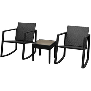 3-tlg. Bistro Set aus Rattan, Schwarz