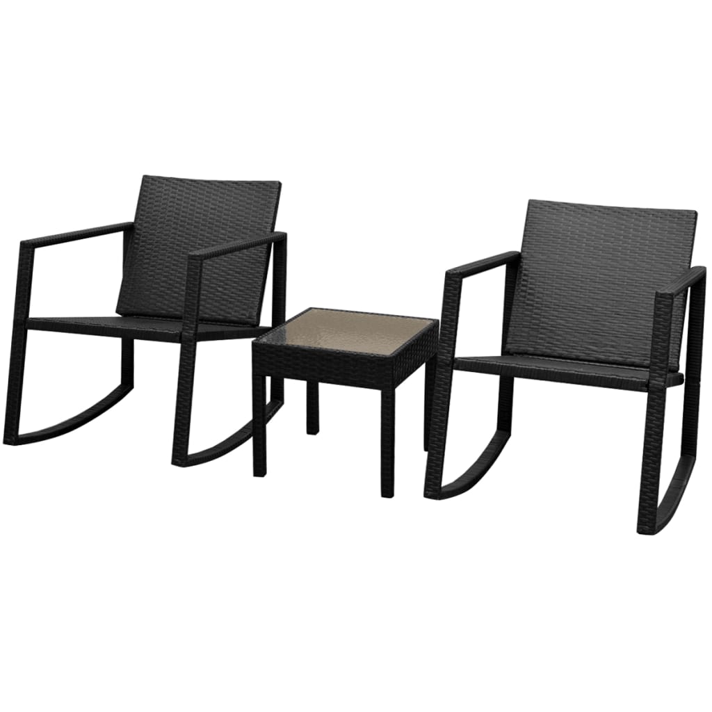 3-tlg. Bistro Set aus Rattan, Schwarz