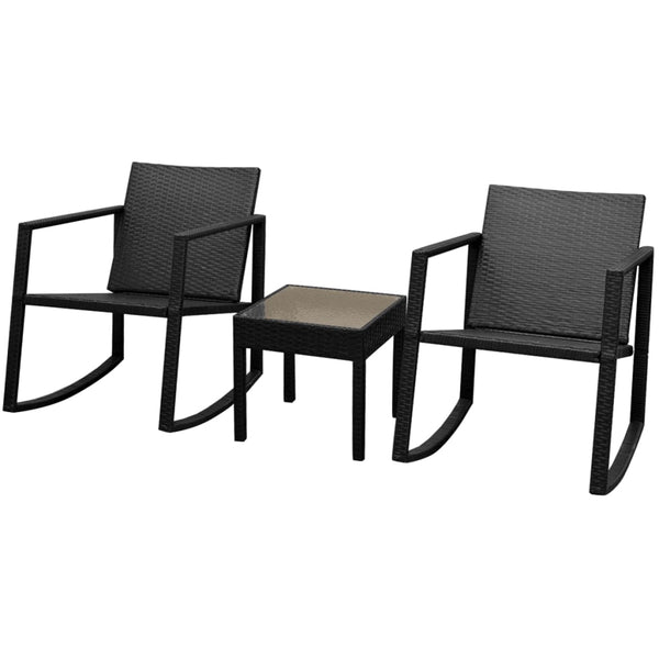 3-tlg. Bistro Set aus Rattan, Schwarz