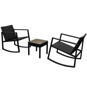 3-tlg. Bistro Set aus Rattan, Schwarz