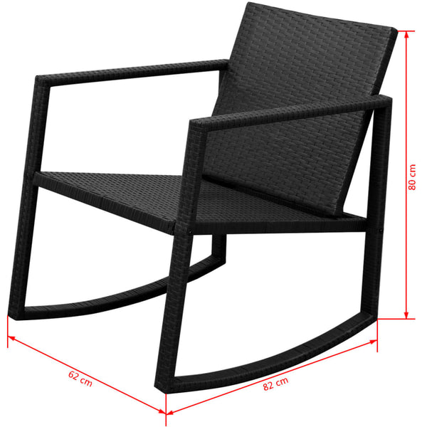 3-tlg. Bistro Set aus Rattan, Schwarz