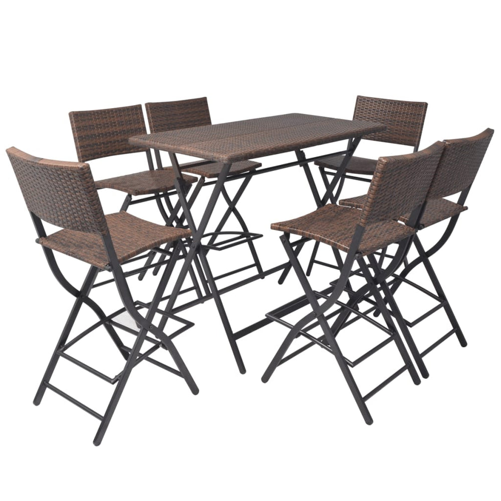7-tlg. Klappbare Garten Essgruppe aus Rattan
