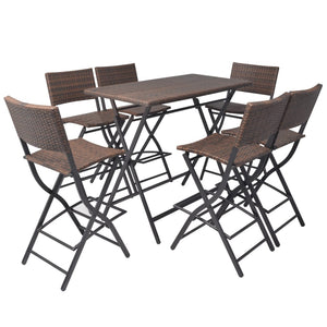 7-tlg. Klappbare Garten Essgruppe aus Rattan