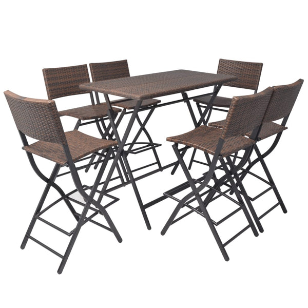 7-tlg. Klappbare Garten Essgruppe aus Rattan