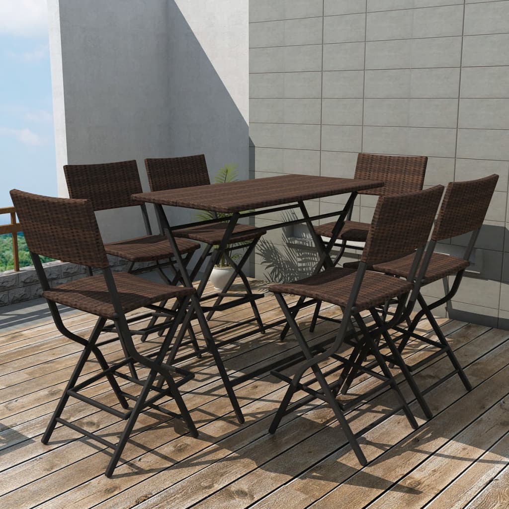 7-tlg. Klappbare Garten Essgruppe aus Rattan