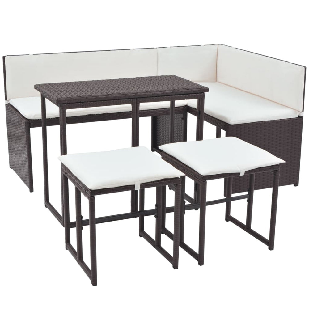 5-teilige Garten Essgruppe Braun Poly Rattan