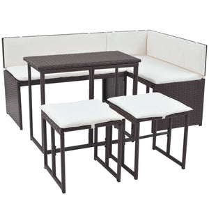 5-teilige Garten Essgruppe Braun Poly Rattan
