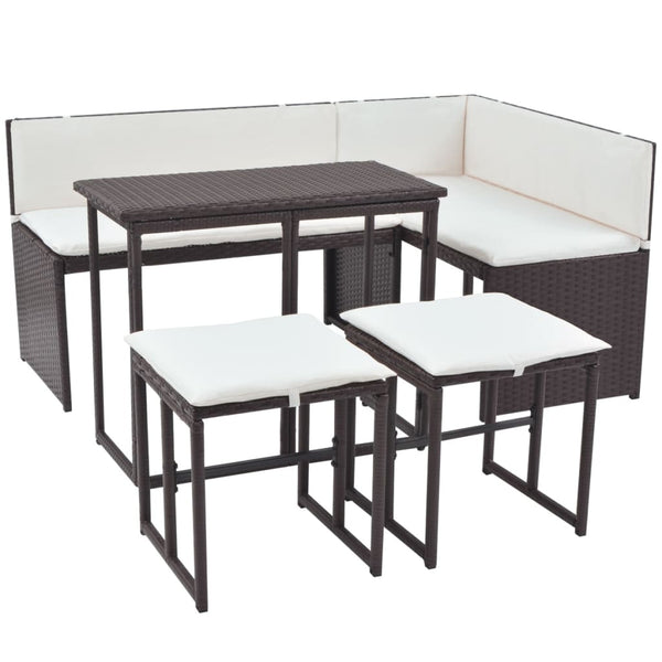 5-teilige Garten Essgruppe Braun Poly Rattan